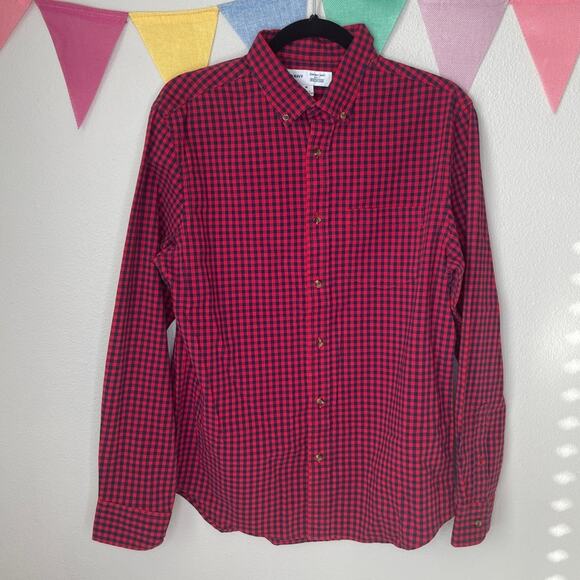 Old Navy Everyday Shirt Slim Fit Red/Blue Checkered | M - Picture 1 of 5